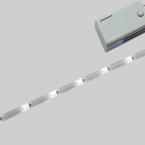 A white Battery Powered LED Strip with its AAA battery pack.