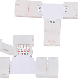 A white Solderless T-Shape LED Splitter Connector used for creating three-way branches.