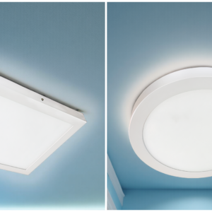 A round and a square Surface-Mounted LED Panel.